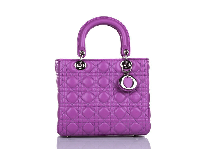 lady dior lambskin leather bag 6322 light purple with silver hardware